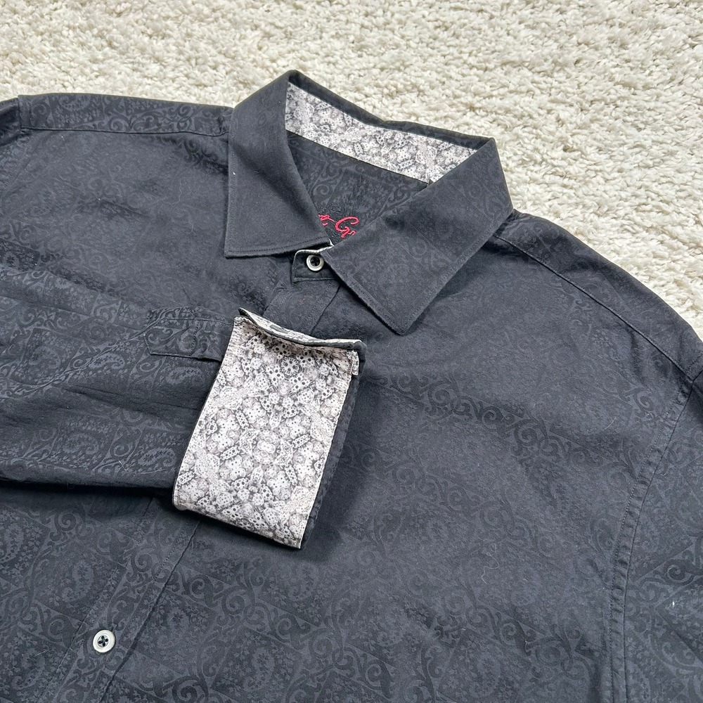 Robert Graham Button Up Shirt XL Black Jacquard Paisley Classic Fit Flip Cuff